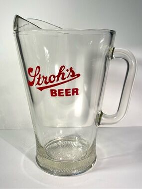 Vintage Stroh’s Beer Clear Glass Heavy Pitcher